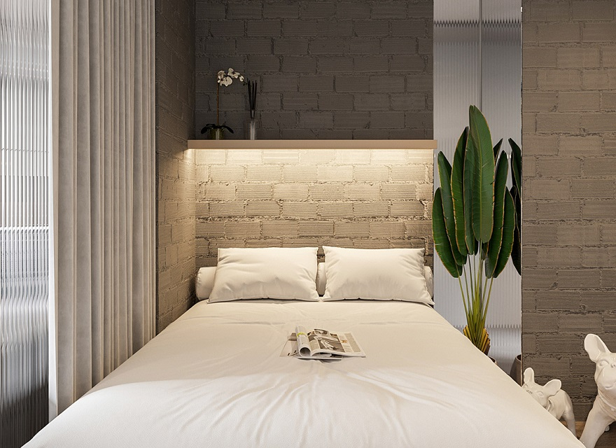 55 square metres house with blue and grey interior that either men or women can stay 5