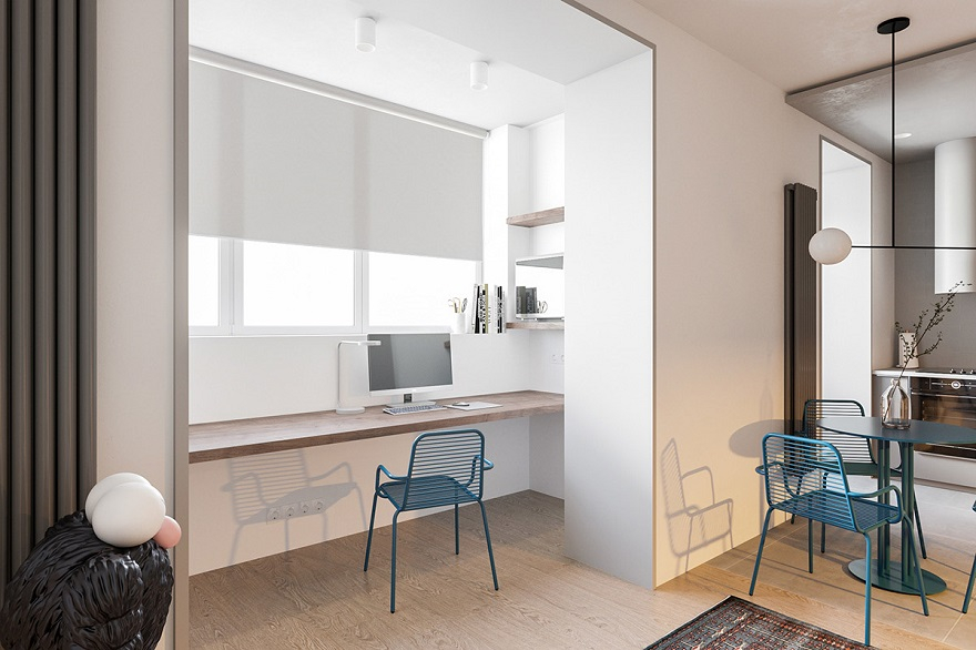 55 square metres house with blue and grey interior that either men or women can stay3