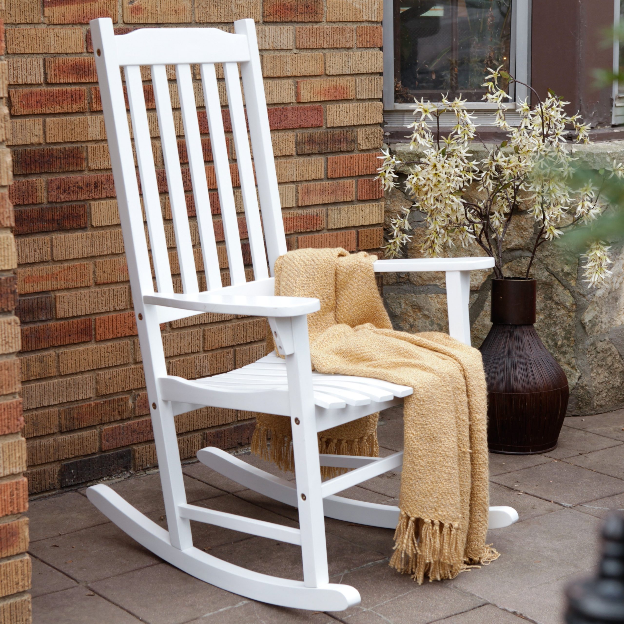 Patio furniture rocking benches pertaining to 2018 coral coast indoor/outdoor mission slat rocking chair - white