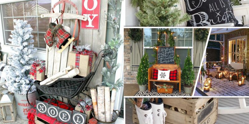 Simple winter front porch decoration