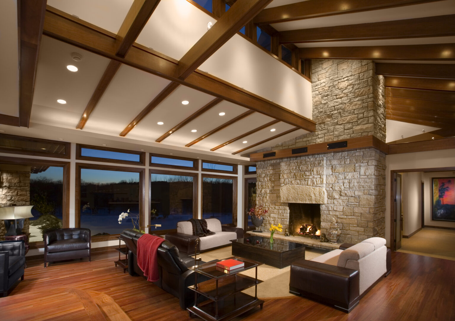 Great room with stone fireplace
