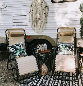 Put your weather-resistant throw pillows Good-Looking Campsite And Patio Decorating Ideas For All Types Of RVers