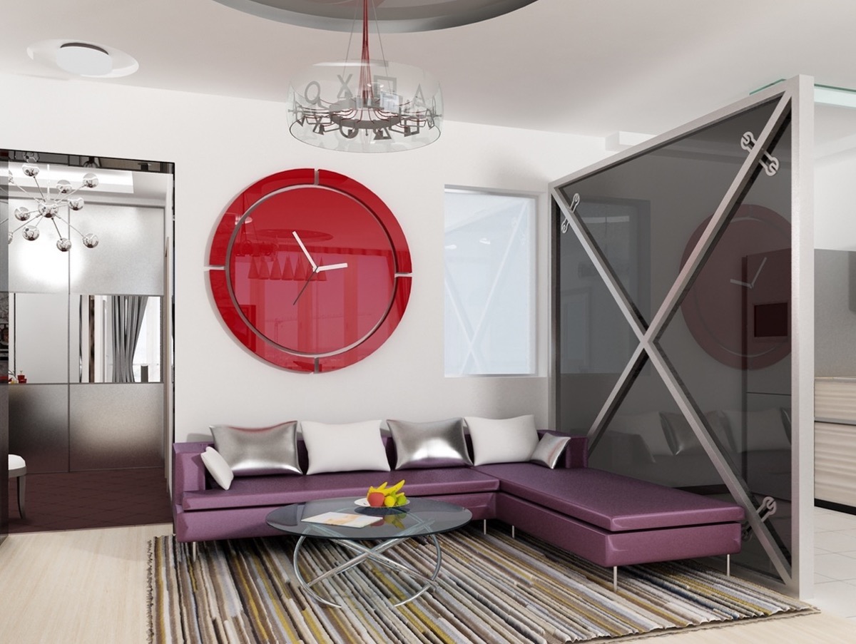 Large-red-clock-purple-couch-colourful-living-room