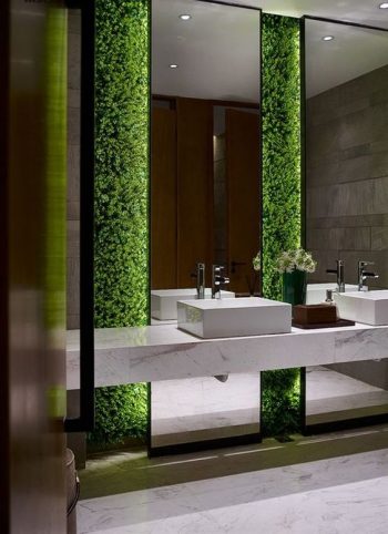 Living greenery wall in a bathroom