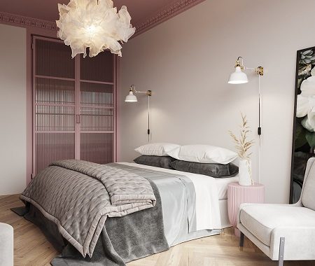 Beautiful bedroom with pink ceiling that gives a romantic atmosphere 1