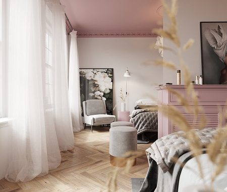 Beautiful bedroom with pink ceiling that gives a romantic atmosphere 2