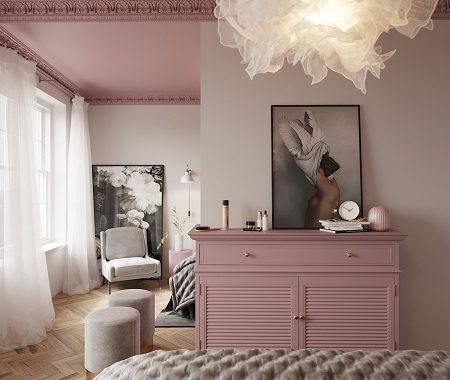 Beautiful bedroom with pink ceiling that gives a romantic atmosphere 4