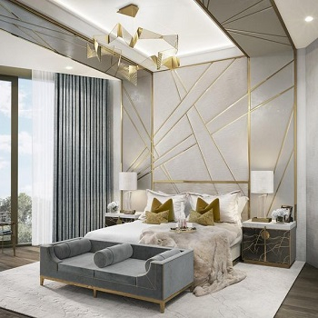 Bedroom with golden accent