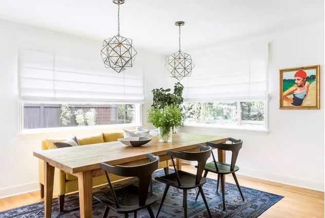 Glass and metal pendants for dining room