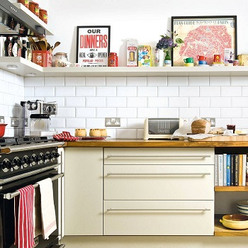 High shelf above splashback Utilitarian Contemporary Kitchen Floating Shelves Ideas For Best Additional Storage