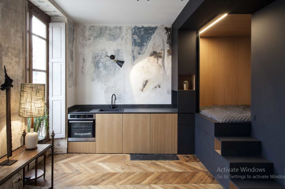 Magnificent apartment with an elevated bed for the necessary storage beneath 1