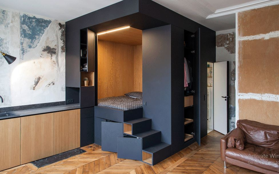 Magnificent apartment with an elevated bed for the necessary storage beneath 2