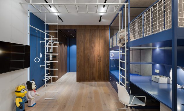 Modern and chic family apartment interior design with a cool kid’s room 5