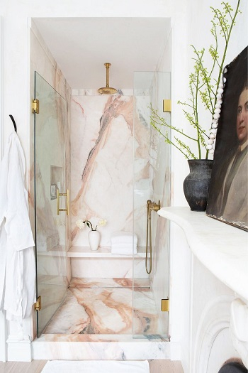 Pink marble wall shower room