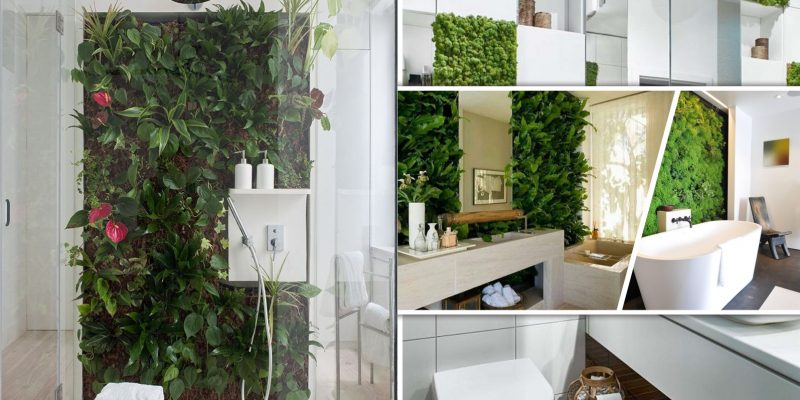 Spring bathroom decor ideas with living wall 2