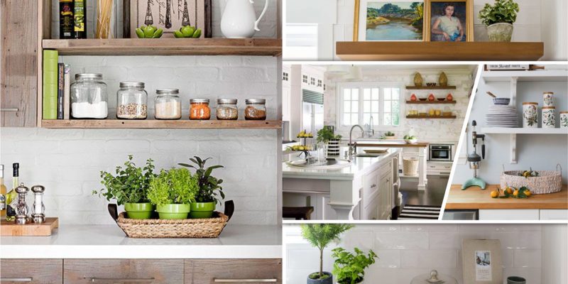 Utilitarian contemporary kitchen floating shelves ideas for best additional storage 2