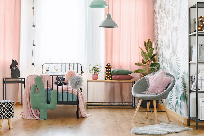 Pink and grey bedroom interior