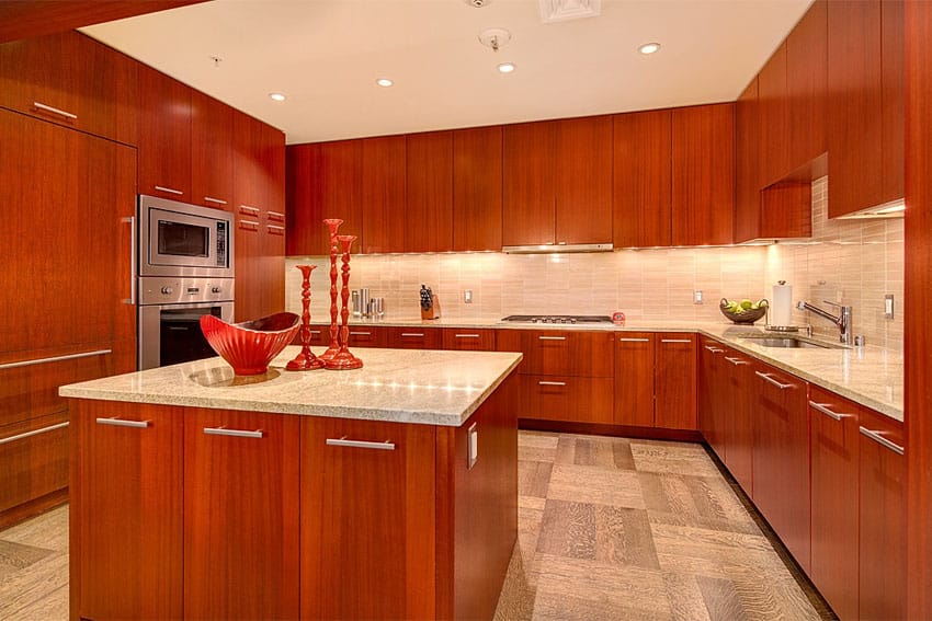 Contemporary-kitchen-with-stone-tile-backsplash