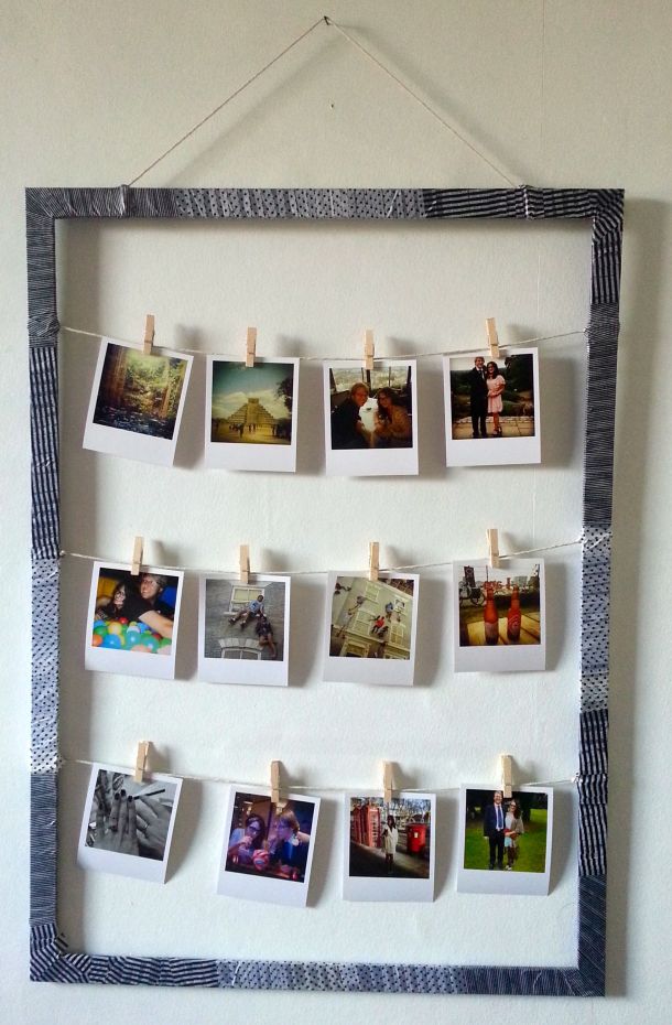 Diy-frame-with-patterned-tape-to-display-polaroid-style-pictures-finished-version