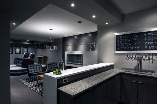Modern-grey-walls-basement-man-cave-with-bar-design