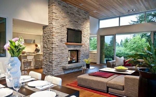Stone-fireplace-design-ideas-modern-living-room-large-sofa-dining-area