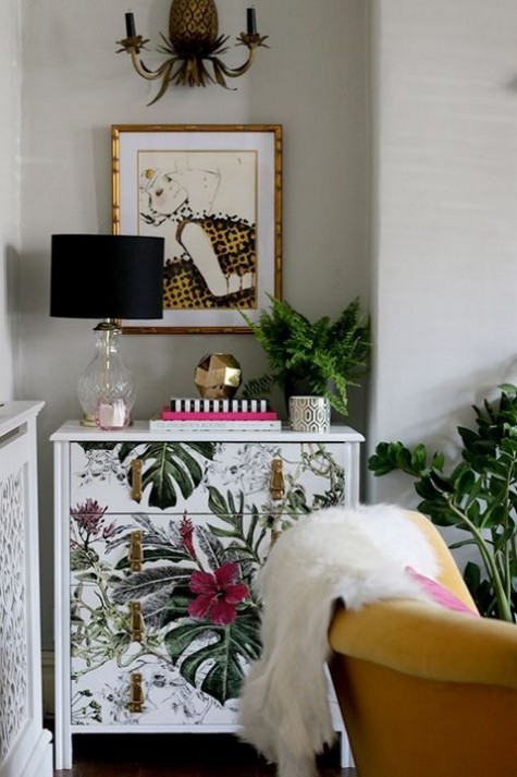 1-04-a-tropical-leaf-and-blooms-dresser-with-leather-and-metallic-handles