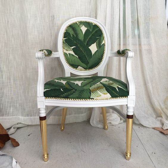 1-10-a-vintage-and-super-elegant-chair-with-tropical-leaf-upholstery-and-gilded-legs-is-a-very-chic-idea