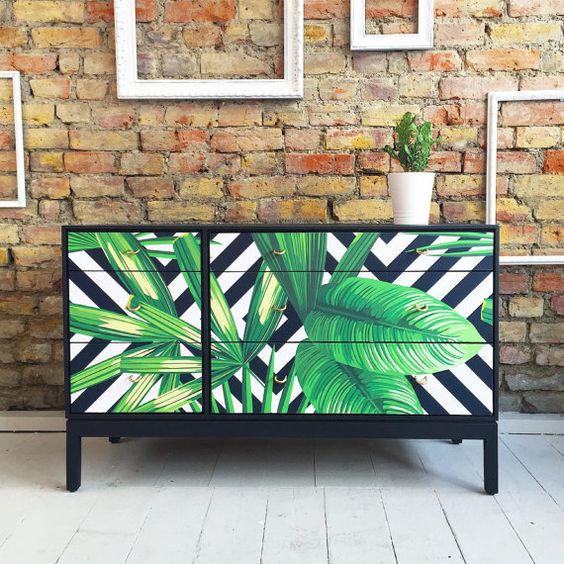 29-upcycled-vintage-retro-chest-of-drawers-with-tropical-palms-decoupage