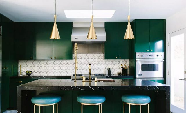 Awesome green and gold kitchen