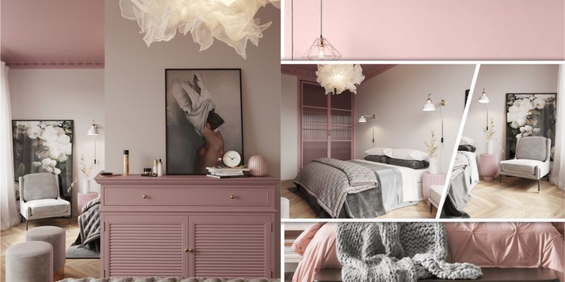 Beautiful bedroom with pink ceiling that gives a romantic atmosphere 2