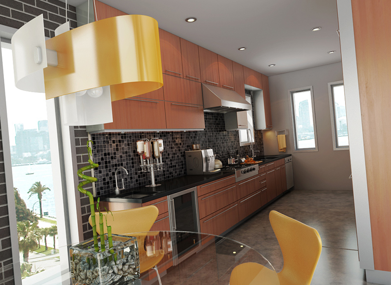 Brown and yellow masculine kitchen