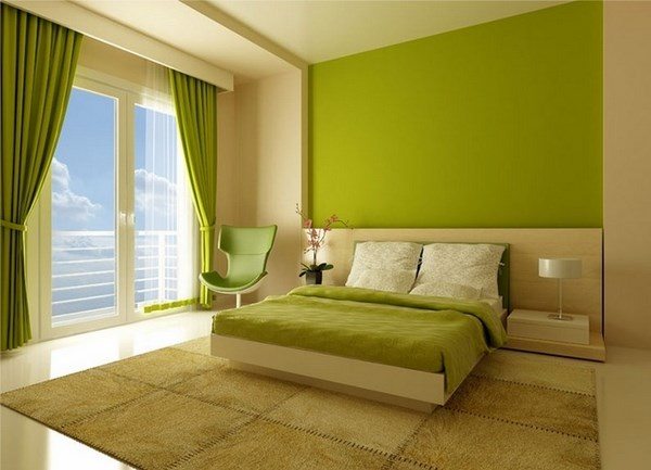 Chartreuse-accent-wall-in-modern-bedroom