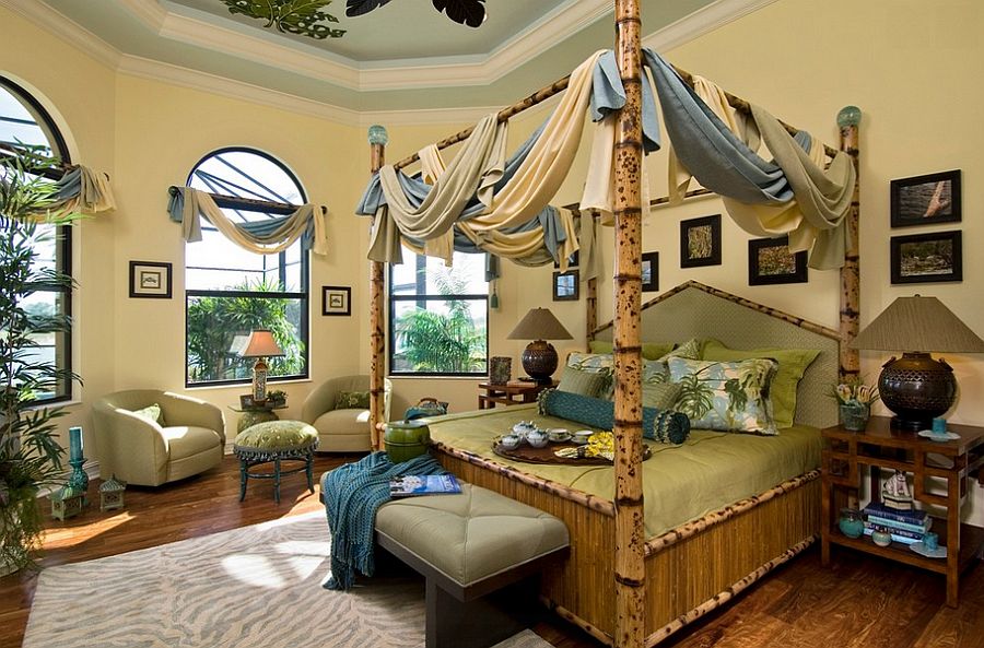 Custom-tortoise-shell-bamboo-bed-in-the-tropical-bedroom