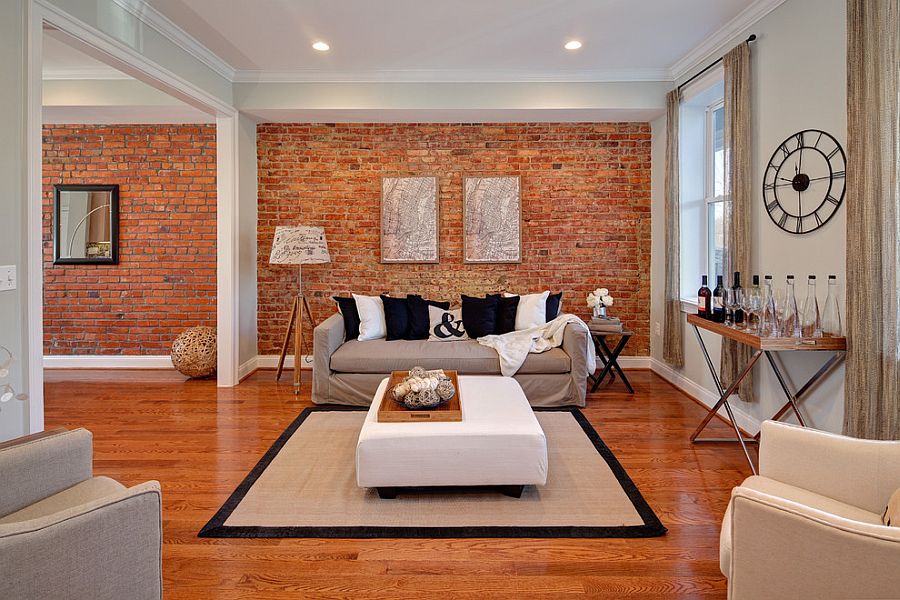 Eclectic-living-room-with-masterful-use-of-the-brick-accent-wall
