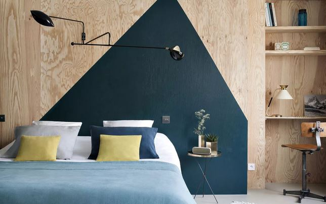 Headboard with bold geometric pattern