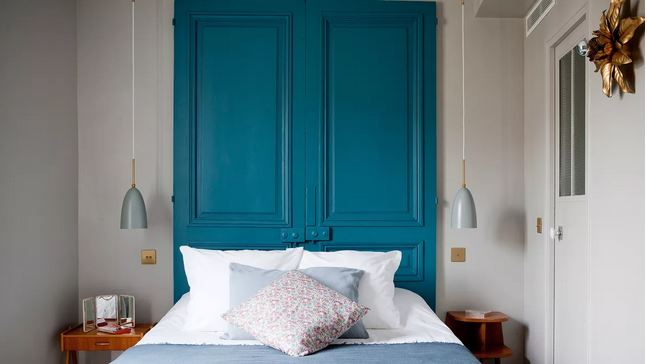 Headboard with painted doors