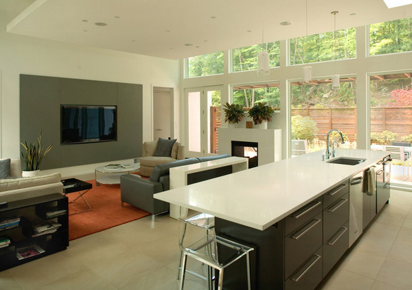 Kitchen with glass windows