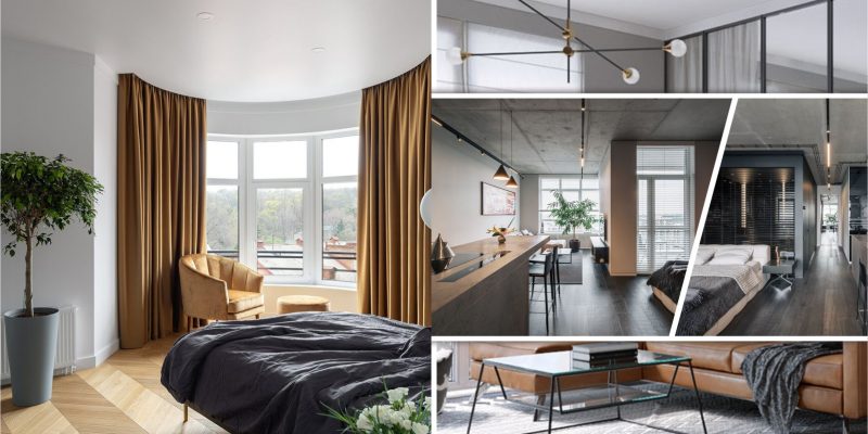 Minimalist apartment with a window overlooking the city 2