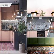 Pretty pink kitchen decor that timeless and chic with patterned tile backdrop 2