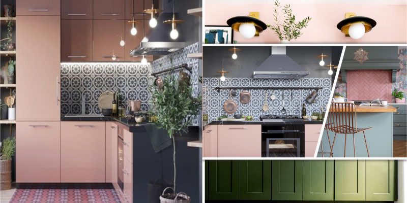 Pretty pink kitchen decor that timeless and chic with patterned tile backdrop 2