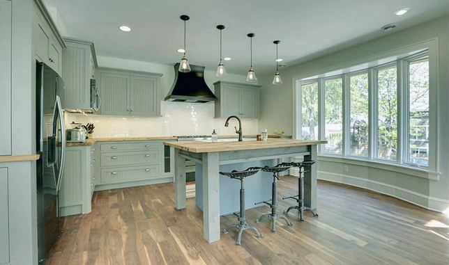 Rustic pale green kitchen