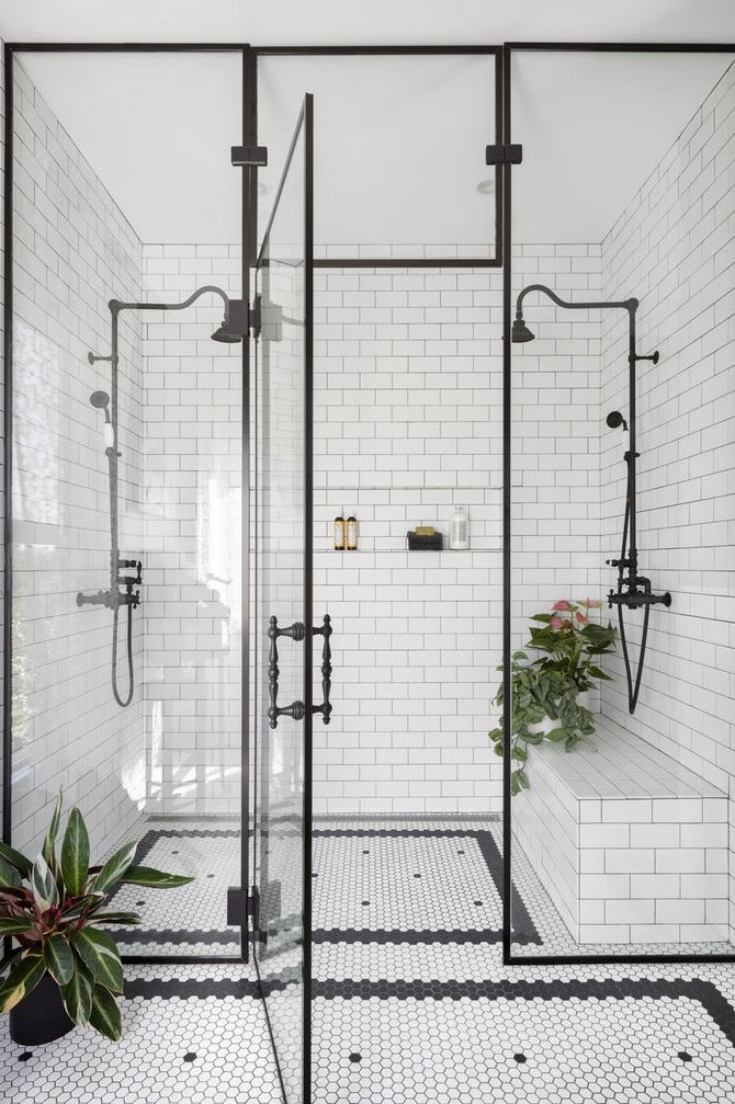 Traditional bathroom with walk-in shower