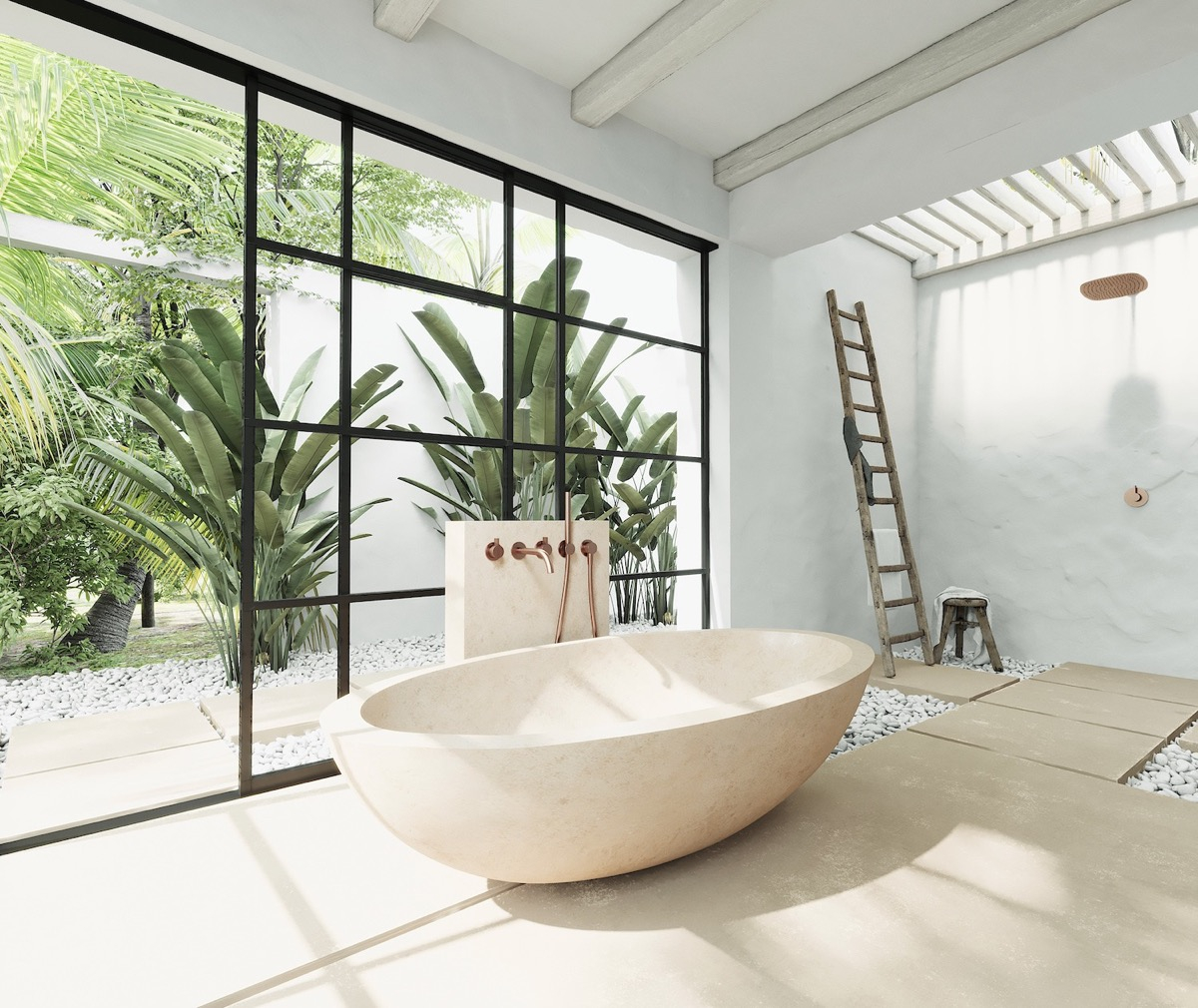 Vast bathroom design with naturally inspired adventure for a serenity atmosphere 1.