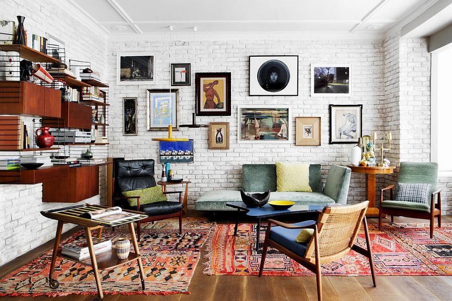 Vivacious-eclectic-living-room-with-a-fabulous-brick-wall-backdrop