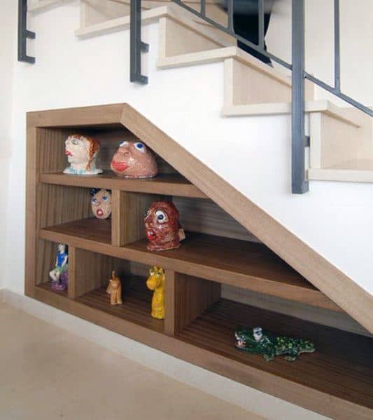 Good-ideas-for-under-stairs-wood-bookcase-built-in