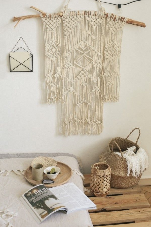 Rustic-style-home-decor-macrame-on-dry-wood-branch