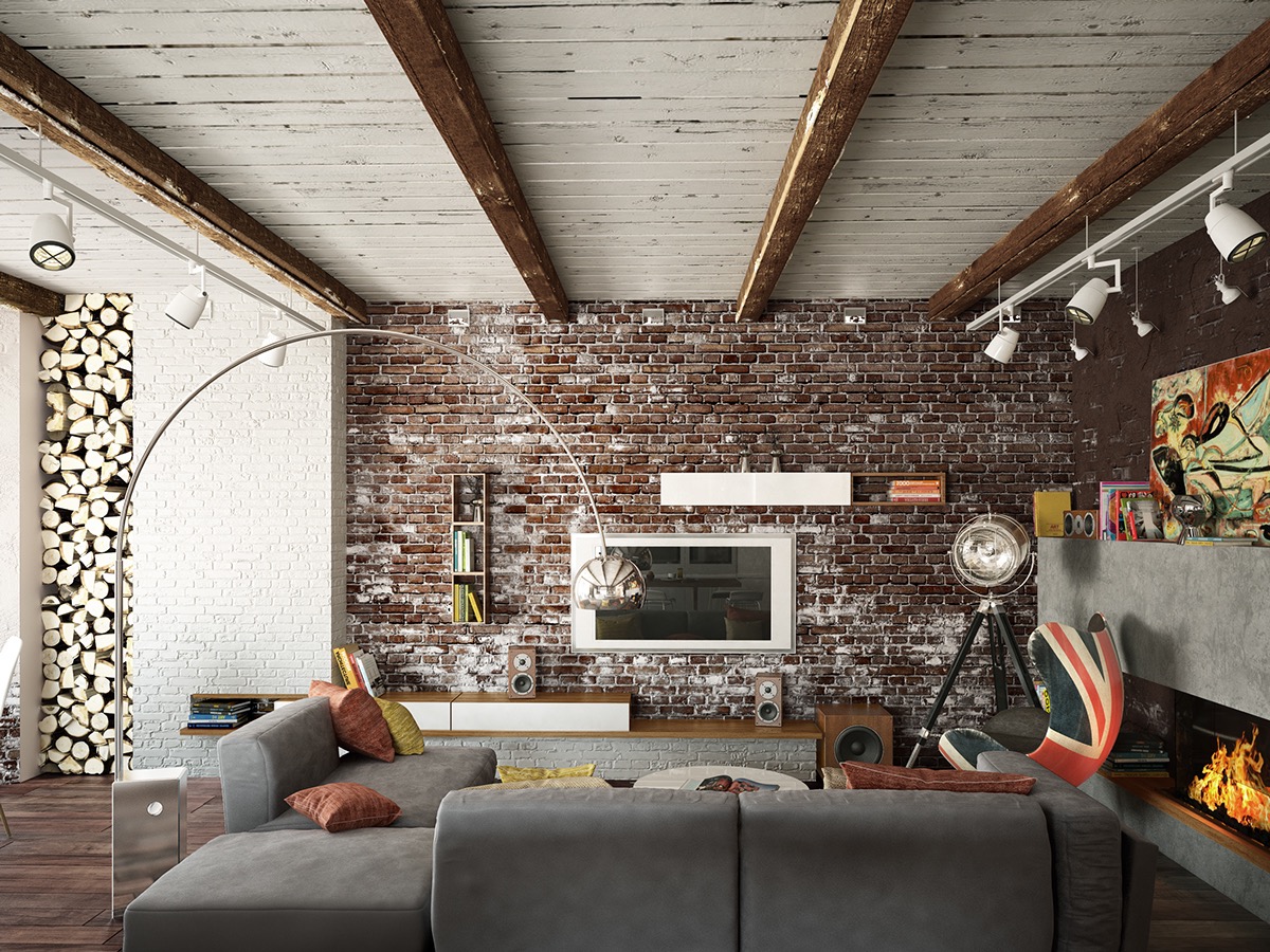Rustic-wooden-beams-indoor-brick-wall