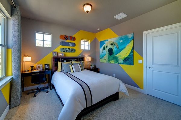 Teenage-room-with-yellow-chevron-striped-paint