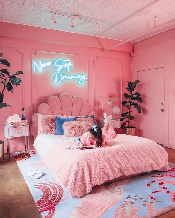 2-11-a-glam-pink-bedroom-with-bright-pink-walls-a-pink-upholstered-bed-and-pink-nightstands-plus-a-whimsy-rug-with-pink