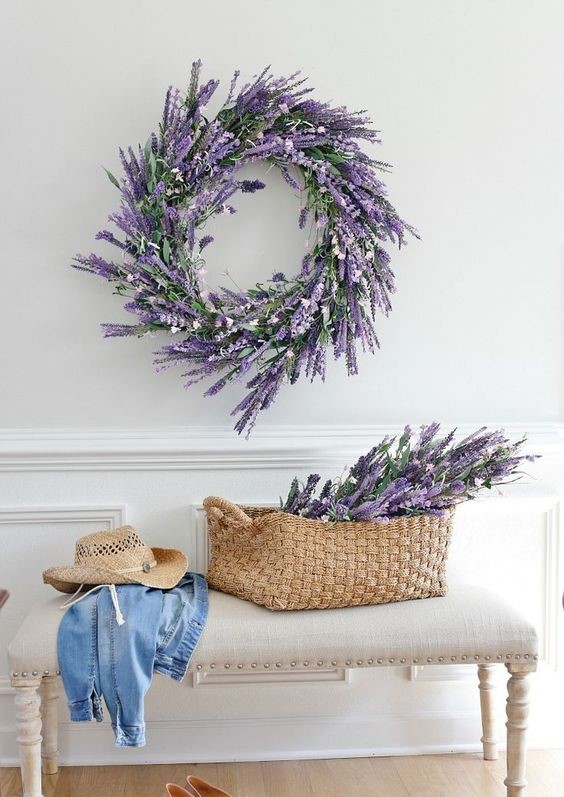 2-13-a-faux-lavender-wreath-and-some-lavender-in-a-basket-for-a-cute-romantic-entryway